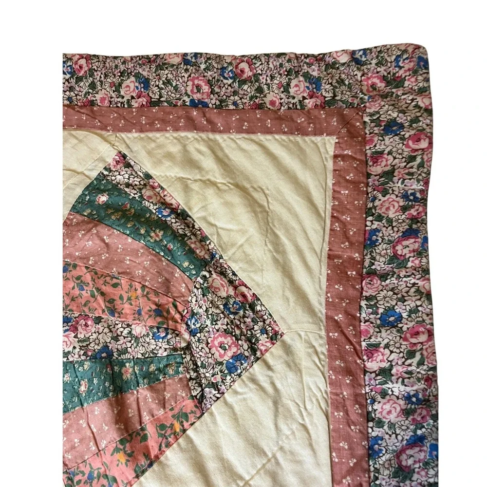 Vintage PAIR‎ Quilted Grandmothers Fan Pillow Shams 26x20 Cotton Pink floral